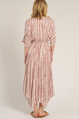 Rust Printed Deep V-Neck Midi Dress