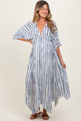 Navy Printed Deep V-Neck Maternity Midi Dress