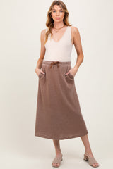 Mocha Terry Drawstring Maternity Midi Skirt