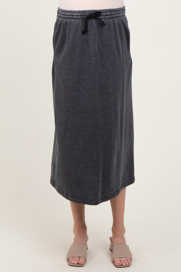 Charcoal Terry Drawstring Maternity Midi Skirt