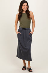 Charcoal Terry Drawstring Midi Skirt