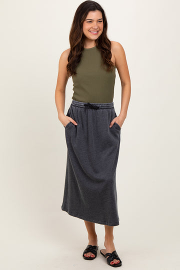 Charcoal Terry Drawstring Midi Skirt