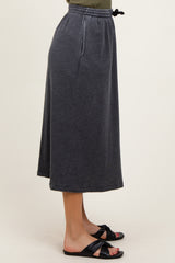 Charcoal Terry Drawstring Midi Skirt