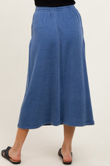 Light Navy Terry Drawstring Midi Skirt