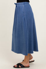 Light Navy Terry Drawstring Midi Skirt