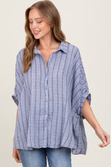 Blue Striped Collared Oversized Top