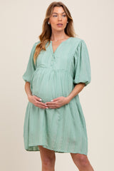 Light Olive Sheer Stripe Textured Maternity Mini Dress