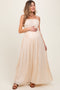 Beige Lace Bodice Cutout Tie Back Maternity Maxi Dress