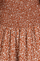 Rust Floral V-Neck Button Front Midi Dress