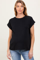Black Rolled Short Sleeve Maternity Tee