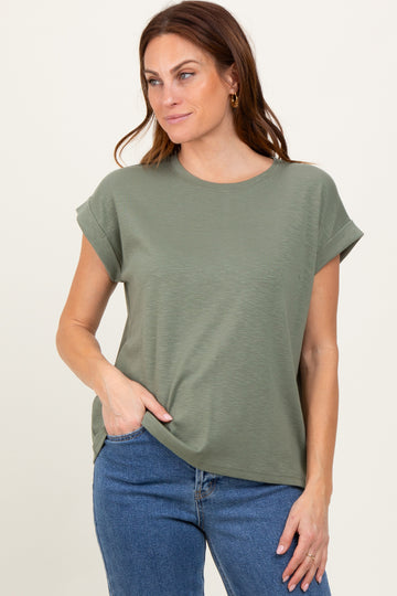 Light Olive Rolled Short Sleeve Tee