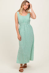 Green Striped Sleeveless Cutout Side Slit Maxi Dress