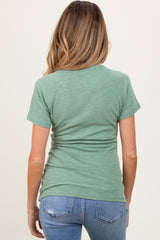 Light Olive Ribbed Split Neckline Short Sleeve Maternity Top