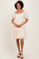 Cream Printed Button Up Ruffle Tiered Dress