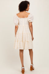 Cream Printed Button Up Ruffle Tiered Dress