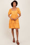 Orange Button Up Ruffle Tiered Dress