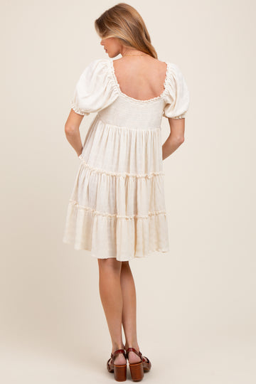 Cream Button Up Ruffle Tiered Maternity Dress