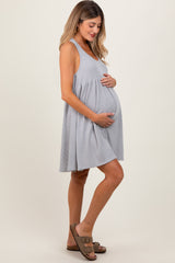 Heather Grey Ribbed Sleeveless Open Back Maternity Midi Dress