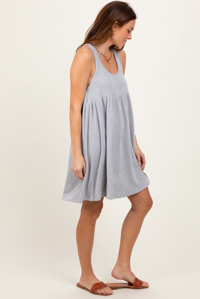 Heather Grey Ribbed Sleeveless Open Back Midi Dress