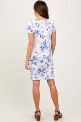 Ivory Floral Short Sleeve Ruched Dress