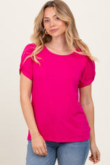 Fuchsia Basic Crew Neck Puff Sleeve Top