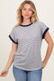 Black Pinstripe Contrast Trim Short Sleeve Tee