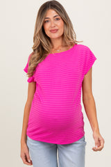 Fuchsia Textured Knit Short Sleeve Maternity Top