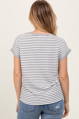 Black Pinstripe Soft Terry Short Sleeve Top