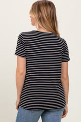 Black Pinstripe Shoulder Button Detail Top