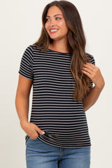 Black Pinstripe Shoulder Button Detail Maternity Top