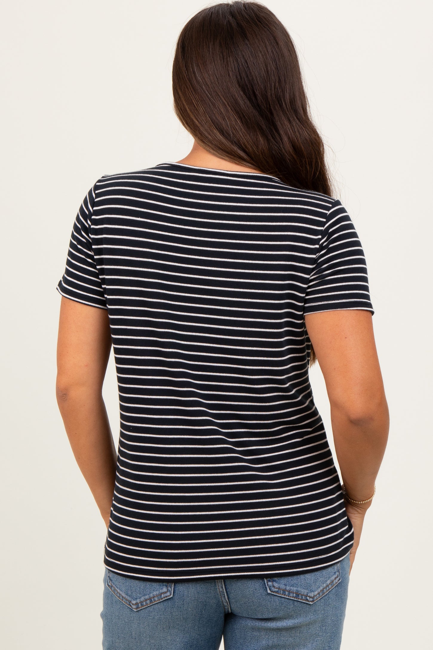 Black Pinstripe Shoulder Button Detail Maternity Top