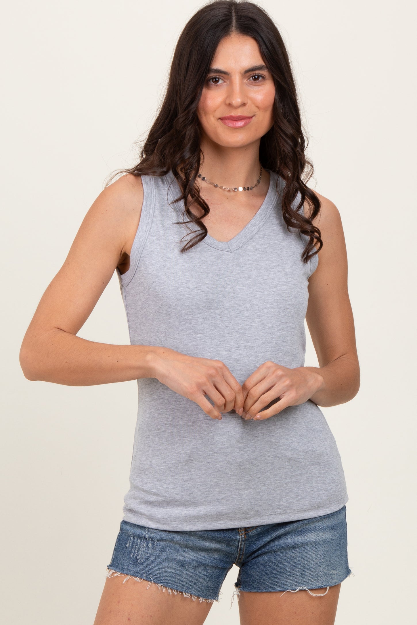 Heather Grey Basic V-Neck Maternity Tank Top