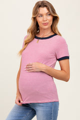 Navy Pinstripe Contrast Trim Maternity Tee