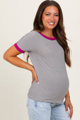 Ivory Pinstripe Contrast Trim Maternity Tee