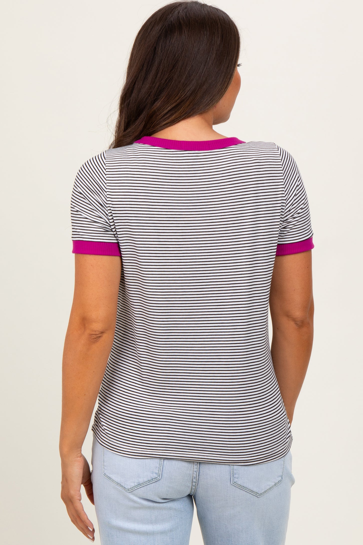 Ivory Pinstripe Contrast Trim Maternity Tee