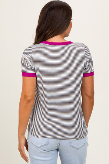 Ivory Pinstripe Contrast Trim Maternity Tee