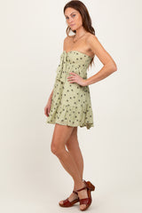 Mint Green Floral Strapless Front Tie Mini Dress