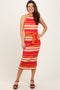 Fuchsia Multi Striped Ribbed Knit Fitted Midi Dress