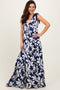 Navy Floral Deep V-Neck Shoulder Tie Maxi Dress