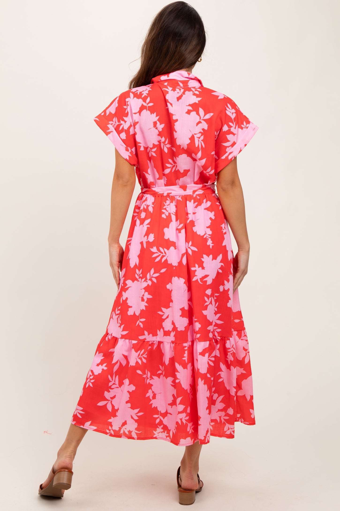 Red Floral Button Down Shirt Dress