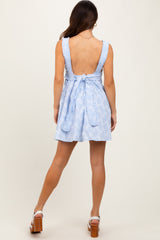 Light Blue Printed Square Neck Dress