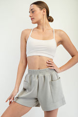 Light Olive Patch Pocket Maternity Shorts