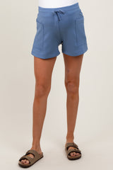Blue Patch Pocket Maternity Shorts