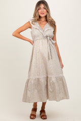 Cream Ruffled Floral Cotton Maternity Maxi Dress