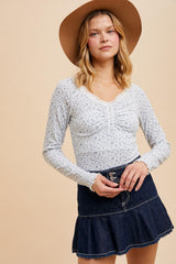 Ivory Lace Trim Floral Fitted Top
