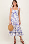 Navy Floral Ruffle Strap Tiered Midi Dress