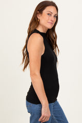 Black Ribbed Sleeveless Mock Neck Top