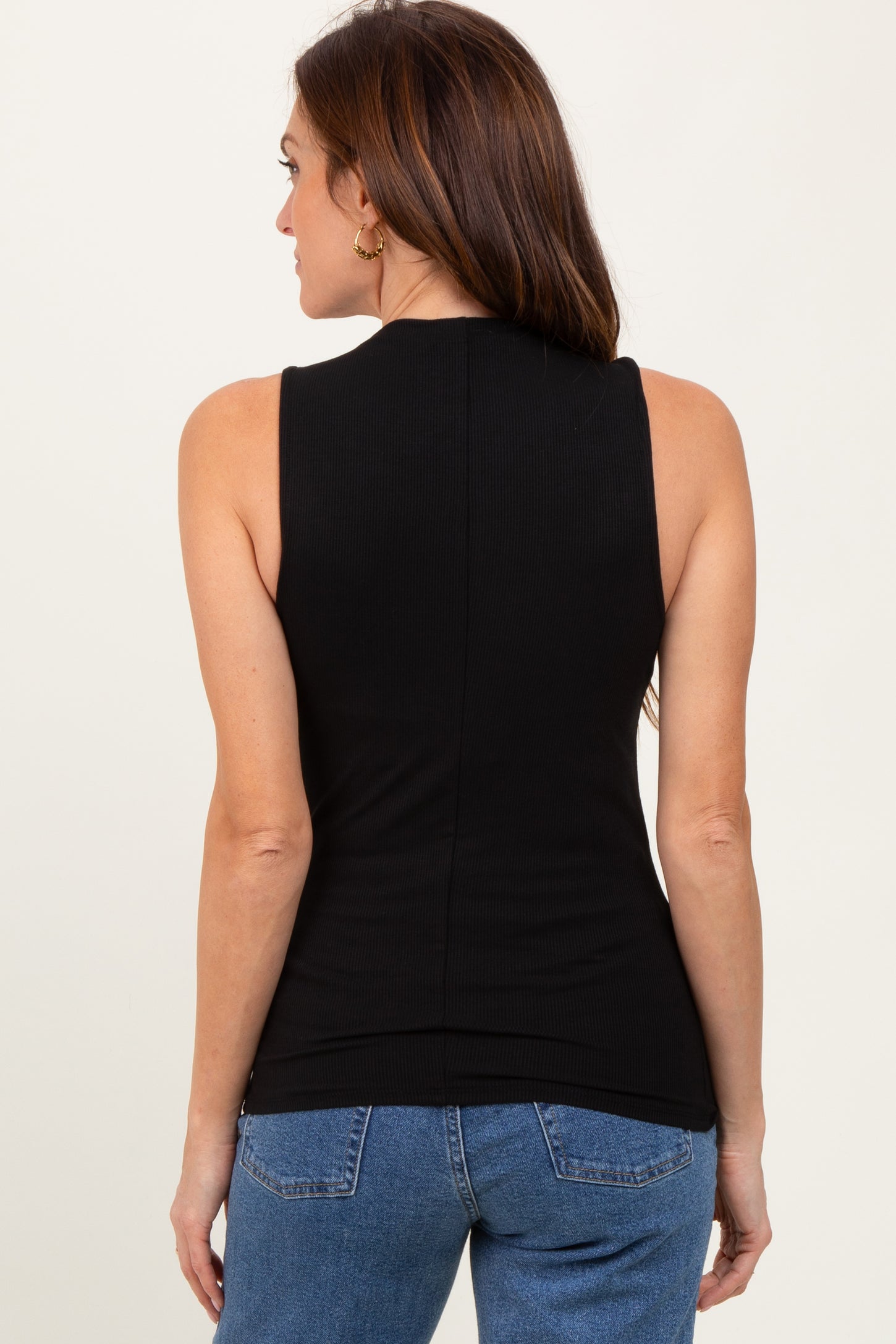 Black Ribbed Sleeveless Mock Neck Top