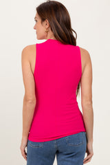 Fuchsia Ribbed Sleeveless Mock Neck Top