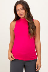 Fuchsia Ribbed Sleeveless Mock Neck Maternity Top